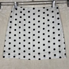 GB Girl A-Line Skirt Girl 12 Black White Polka Dot Lined Linen Cotton Blend