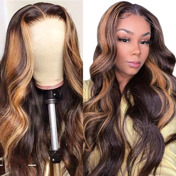 Honey Blonde Highlight Wigs Body Wave 100 Virgin Human Hair Lace