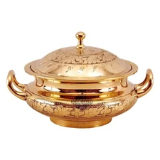 Indian Art Villa Brass Mughlai Embossed Design Casserole with Lid 1200 ML+F.Ship