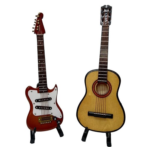 1:12 Scale Miniature Guitar Model - Painted Birch Wood Dollhouse Decor, Lifelike Tiny Ornament - View #9