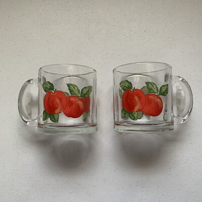 Vintage Libby Glass Company Harvest Fruit Apple USA Coffee Mug Tea Cup Cider