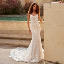 Sexy Lace Mermaid Wedding Dresses Illusion Applique Backless Bridal Gowns Train