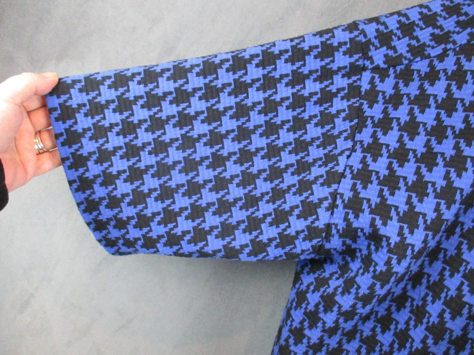 Suéter Joan Rivers Mujer 2X Azul Pata de Gallo Abrido Manga 3/4 Bolsillos Foto 4 de 4