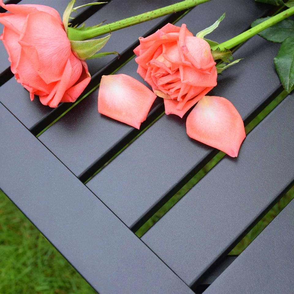 Mesa auxiliar de patio pequeña de metal cuadrada negra para interior exterior Foto 4 de 4