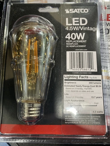 4.5 Watt ST19 LED Filament Edison Bulb - E26 - 120V - SATCO-S8612 (3 Pack)-w1 - Picture 3 of 4