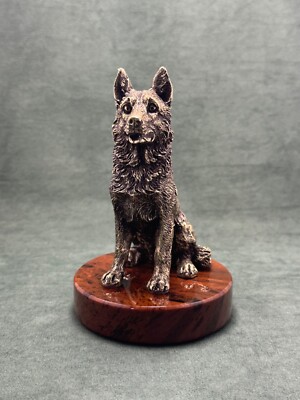 Art Deco German Shepherd Dog Figurine Cast Bronze Statuette Base In Obsidian