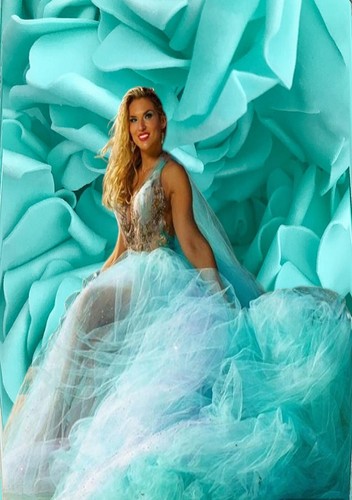 The "DUCHESS VANJA" Ocean Blue Green Crystal Lace & Tulle Wedding Ballgown Set - Picture 5 of 11