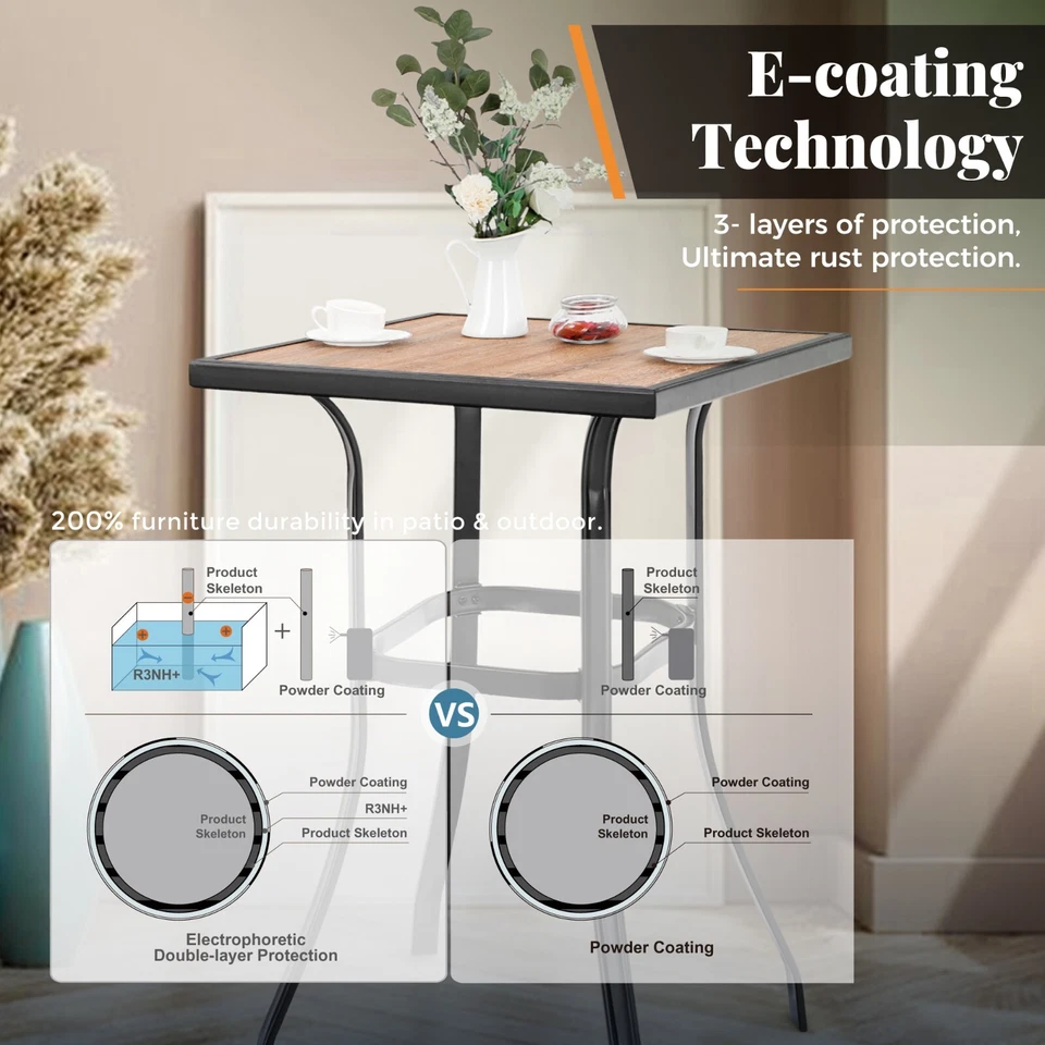 39-дюймовый квадратный деревянный уличный барный столик для патио бистро - Изображение 4 из 4