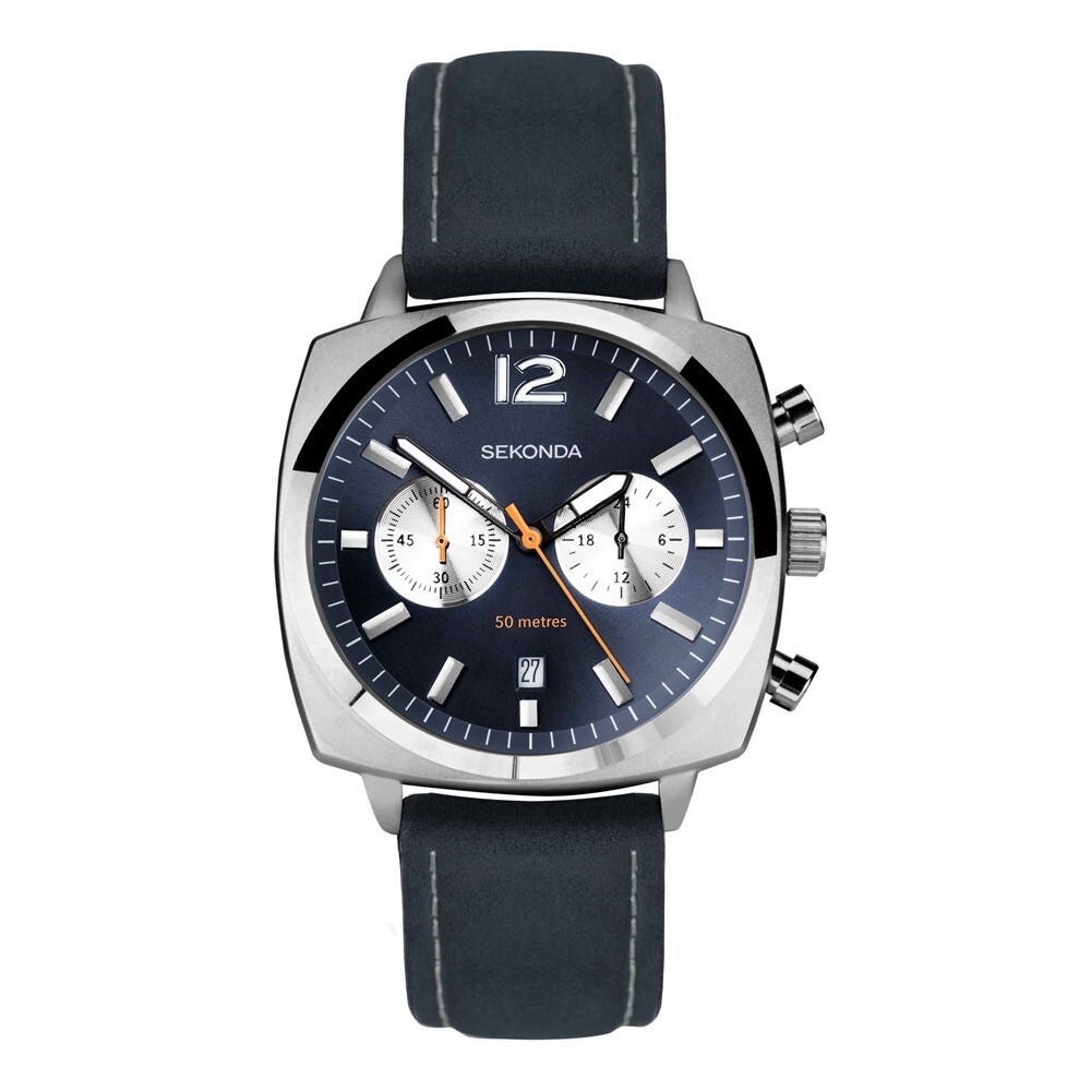 Sekonda Watch 30027 Mens Airborne Chronograph Blue Dial Leather Strap