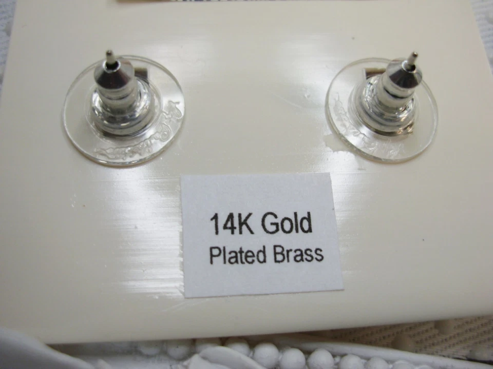 Nuevos Pendientes Liz Palacios Chapados en Oro 14K Brillante Flor Transparente Poste  Foto 3 de 4