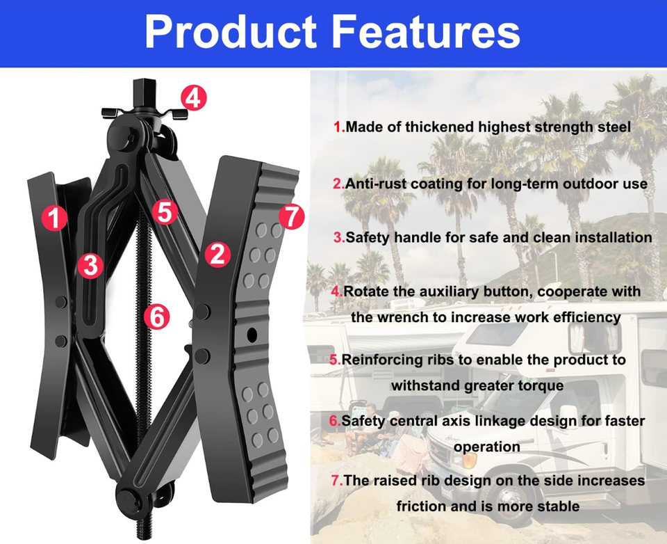 2Pcs Camper Wheel Chock Stabilizer for RV Travel Trailer, Heavy Duty RV