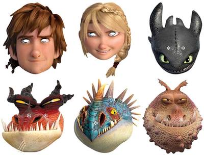 How To Train Your Dragon 2 Variety 6 pack Card Fun Face Masks with Hiccup Astrid