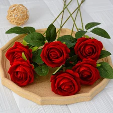 15PCS Artificial Flowers Red Rose Real Looking Fake Roses W/Stem for DIY Wedding