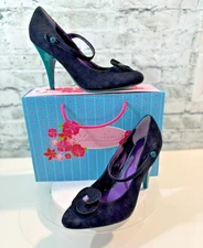 Poetic Licence of London COLLECTORS ITEM Black suede Teal heels 8.5 M with Box