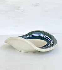 Hand Crafted Porcelain Plate Bowl Artistic Unique Folded Design Signed By Artist