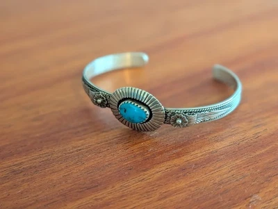 Vintage Native American Turquoise Sterling Sliver Cuff Bracelet - Image 1 of 4