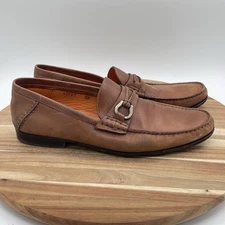 Santoni Italy Made Mens 8.5 D Brown Leather Loafers Slip On Shoes
