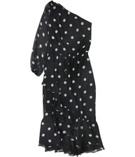 Ralph Lauren Womens Polka Dot One Shoulder Dress, black, 10