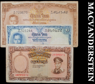 Thailand & Burman Currency Three Assorted Notes Better Date No Reserve #CR264