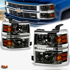 For 14-15 Chevy Silverado Projector Headlight W/LED DRL Smoked Lens Amber Side