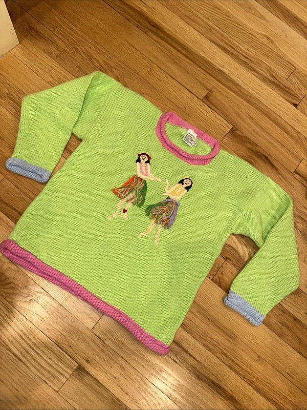 NEW Vintage Girls Hula sweater Knitted 100% Cotton Sweater large made in peru