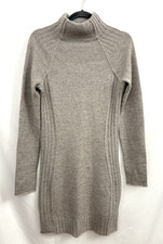 Mini Vestido Otoño Cachemira Acanalado Cuello Embudo Gris Manga Larga Para Mujer Talla M