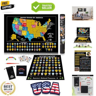 Scratch Off Map of  + 63 National Parks Bundle 24x17  Map & 12x16 NP Poster, ...
