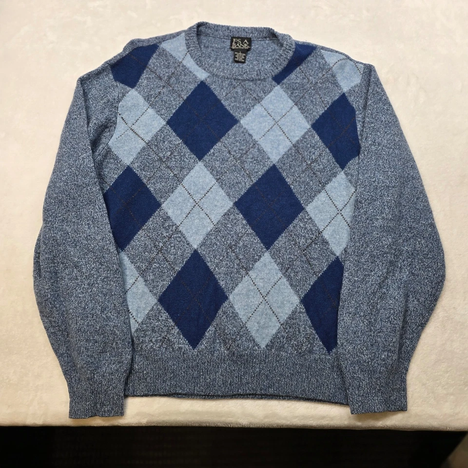 Suéter JoS A Bank Argyle Para Hombre Grande Azul Lana de Cordero Cuello Redondo Foto 2 de 4