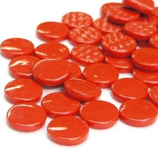 Poppy Red 18 mm Recycled Glossy Round Glass Mosaic Tile Pieces - 25 tiles 