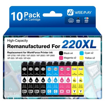 10PK 220XL T220XL Ink Cartridge For Epson WorkForce WF-2750 WF-2760 WF-2630