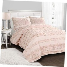 Belle 2 Piece Ruffled Quilt Bedding Set Twin Pink Blush Quilt Set