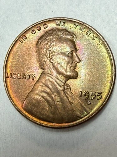 1955-D LINCOLN CENT-UNC. (UPGRADE THAT SPOT IN YOUR SET) MULTI-COLORED TONER 🔥*