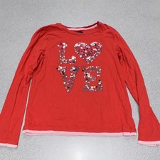 GapKids Girls XL Red Sequin Heart LOVE Graphic Long Sleeve Crew Neck Tee