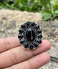 Handmade Sterling Silver Black Onyx Ring: Boho Gothic Gemstone All Size