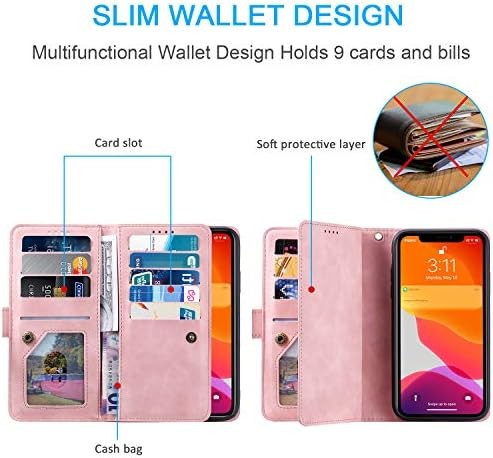 Wallet Phone Case for iPhone 15 Pro, Retro Matte 9 Card Holder Slots Zipper Pock - Picture 2 of 6