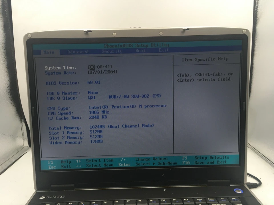 GATEWAY M460 - BOOTS TO BIOS - INTEL PENTIUM M - 1GB RAM - NO OS - READ DESC -BB - Image 2 of 4