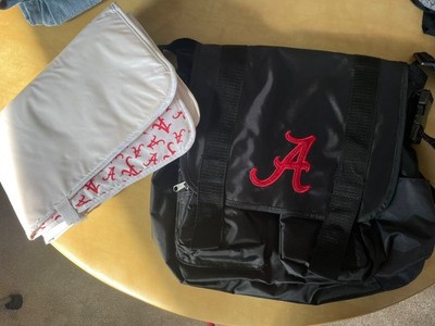 Alabama Black Diaper Messenger Bag with storage, changing mat, Stroller Clips