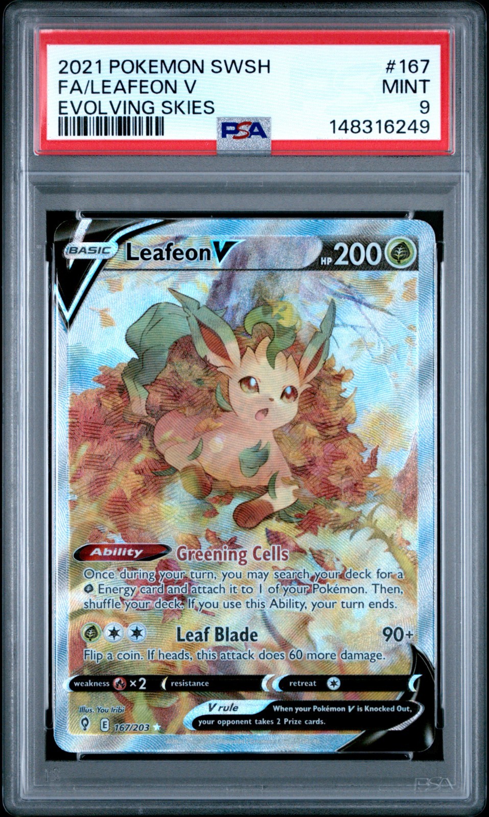 Leafeon V 167/203 Alt Art Evolving Skies Pokemon Card PSA 9 Mint
