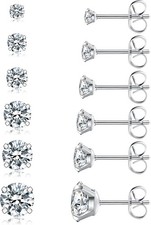 6 Pairs Stud Earrings Set Hypoallergenic Cubic Zirconia 316L Earrings Stainless