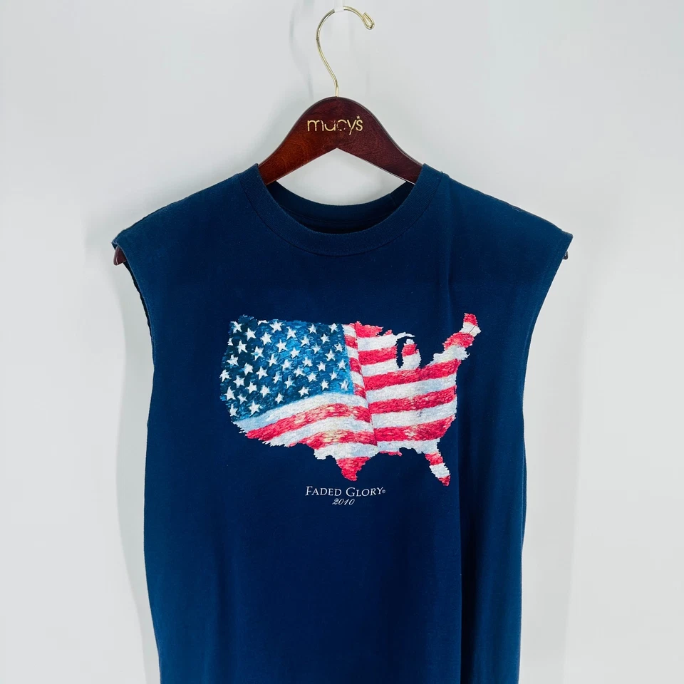 Faded Glory 2010 Patriotic USA Flag Map Graphic Tank Top Navy Blue Size M(38-40) - Image 2 of 4