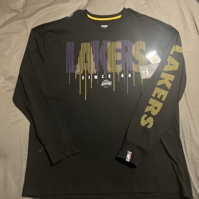 UNK Los Angeles LAKERS Graphics Long Sleeve BLACK Cotton T-Shirt 2XL