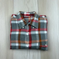 GANT Mens Country Twill Red Gray Plaid Flannel Casual Button Down Shirt Size XL