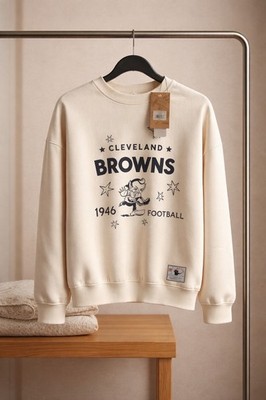 Cleveland Browns Mitchell & Ness Womens Sweatshirt Medium Cream NFL NWT