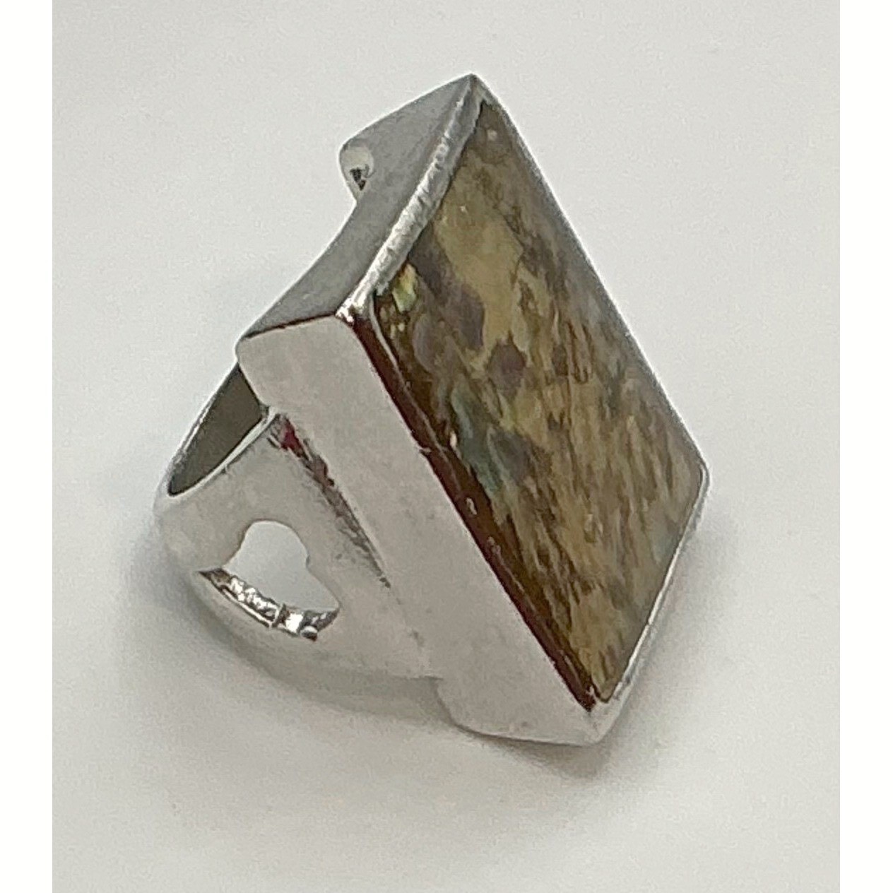 Size 6.5 Rectangular Abalone Shell Ring Silver To… - image 2