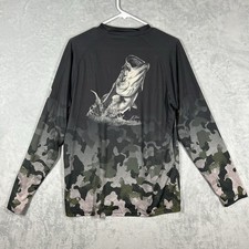 Huk Performance Shirt Mens Small Bass Graphic Fishing Wicking Rash Guard Camo