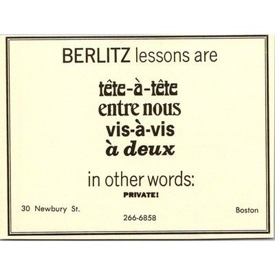 Berlitz Lessons In Other Words Private 30 Newbury St Boston 1965 Ad SAK3-M32