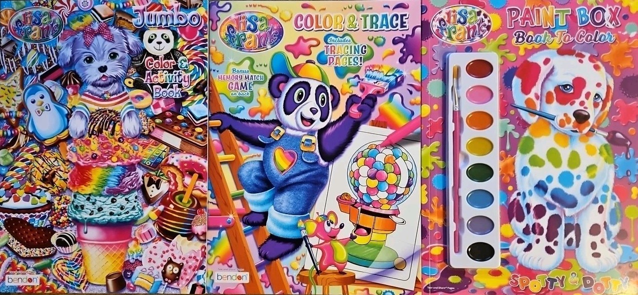 Lisa Frank Coloring & Activity Book, Color & Trace, Paint Box To Color Set Of 3