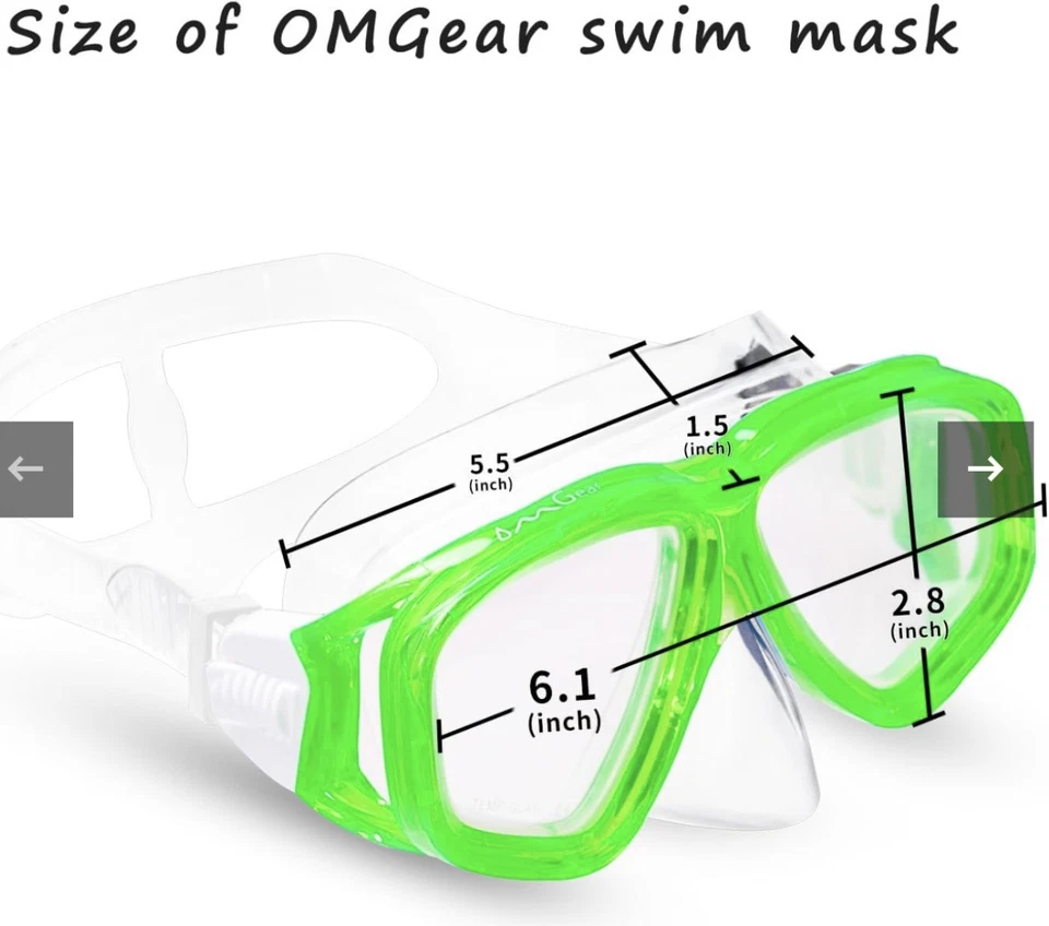 OMGear Máscara de Natación Gafas de Buceo Gafas de Natación con Nariz Verde A0002 Foto 2 de 4