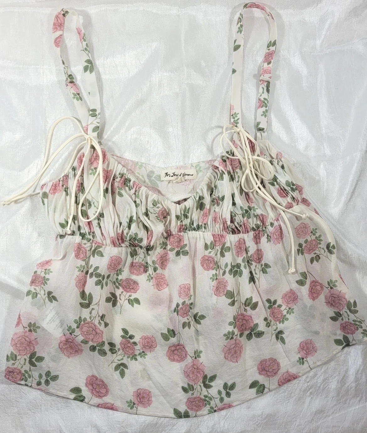 For Love & Lemons Silk Floral Cropped Cami Tank Top - XS