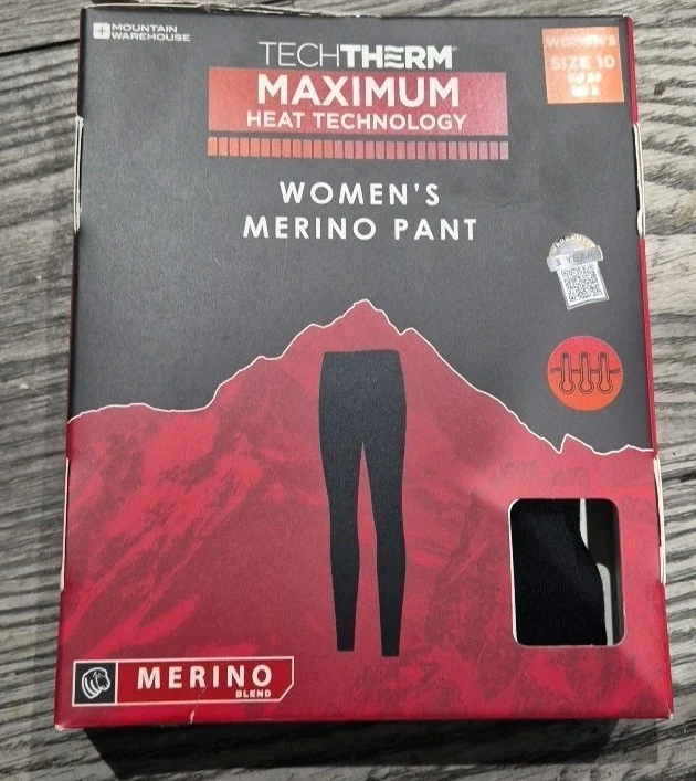 Mountain Warehouse Damen Merino Hose Thermo Max Heat SCHWARZ Größe 10 Neu
